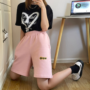 drew短裤女粉色潮ins宽松五分裤设计感小众夏季高街大码薄款裤子