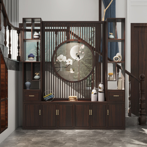 屏风隔断客厅新中式实木玄关柜进门正对大门办公室楼梯口入户遮挡
