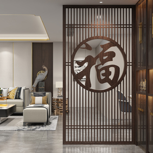 新中式入户玄关屏风隔断客厅遮煞装饰墙遮挡实木雕花福字进门定制