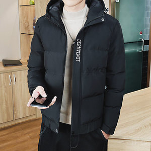 以纯官方旗舰店青年连帽棉衣外套男士短款防水棉服黑色百搭冬装潮