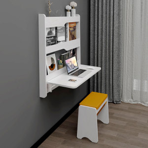 轻奢现代电脑桌定制折叠书桌书架一体桌壁挂一字板书桌超薄挂墙桌
