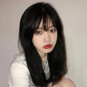 假发女中长发网红漫画空气刘海黑长直自然甜美仿真锁骨发全头套式