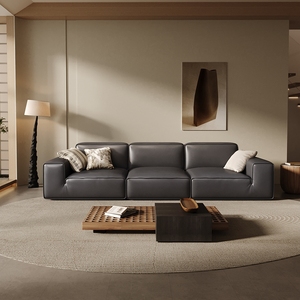 意大利进口头层牛皮沙发客厅豆腐块真皮沙发夏图大黑牛md全皮3814