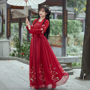夙槿汐原创汉服女红昭愿齐腰襦裙红色6米大摆仙气非古装刺绣春夏