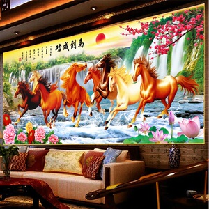 纯手工十字绣成品客厅八骏图马到成功八马图八匹骏马已绣好的出售