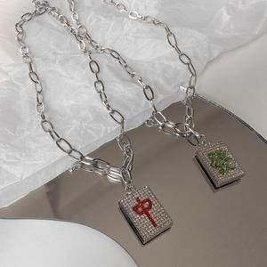 New Year's Fortune Red Middle Mahjong Full Diamond Pendant S