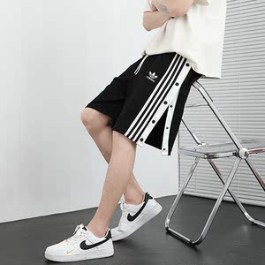 三叶草排扣短裤男夏季薄款篮球全开扣ins潮流休闲宽松运动5五分裤