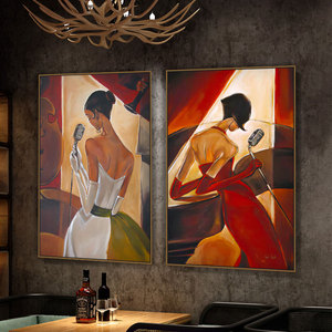 复古美式挂画工业风酒吧ktv浴室女装饰画性感人物油画咖啡店壁画