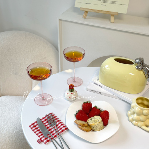 port painting家居店 韩国ins小众粉色金边红酒杯鸡尾酒杯香槟杯