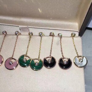 卡地亚护身符耳环18k玫瑰金白贝母粉贝母孔雀石经典耳钉项链戒指
