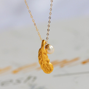 3d硬金羽毛999足金羽毛吊坠黄金项链女锁骨链纯金套链细爱情密语