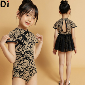 儿童泳衣连体两件套女孩可爱女童中大童小公主中国风旗袍时尚韩国