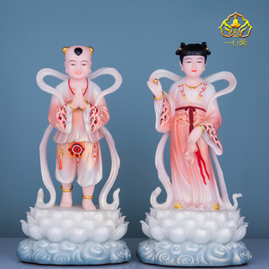 善财童子龙女佛像观世音左右护法汉白玉金童玉女神像供奉摆件