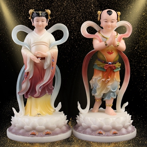 汉白玉善财童子龙女童子童女金童玉女佛像家用供奉神像居家摆件