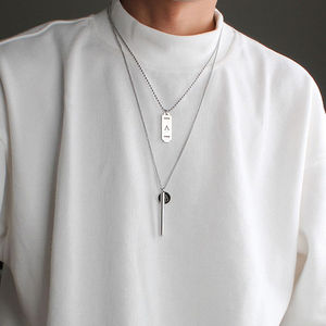 纯银项链男潮小众设计感双层叠戴男士潮牌百搭长款秋冬毛衣链吊坠