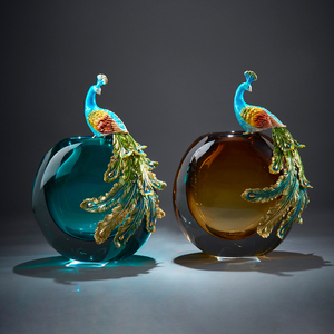 李家匠 孔雀小花瓶摆件 客厅 插花干花鲜花玻璃花瓶透明桌面摆件