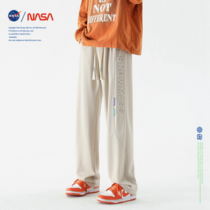 NASA夏季直筒潮牌男休闲裤薄款运动立体宽松港风拖地阔腿针织长裤