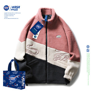 nasa ny lee冬季外套女开衫情侣刺绣国潮宽松羊羔毛男加厚摇粒绒
