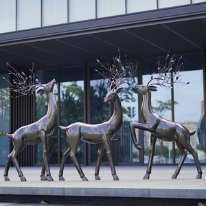 户外售楼部仿铜梅花鹿雕塑玻璃钢草坪摆件抽象鹿小区园林景观小品