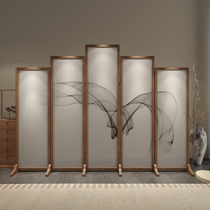 新中式折叠高矮屏风装饰玄关墙移动实木客厅房间背景网红平风折屏