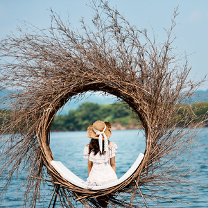 网红抖音巴厘岛鸟巢藤编吊椅秋千爱心庭院打卡dp商场美陈活动摆件