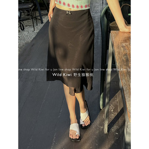 Wild Kiwi 黑色网纱半身裙女2024夏季新款设计感小众高腰a字裙子