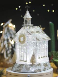 圣诞节水晶下雪房子教堂音乐盒发光蜡烛台摆件圣诞树装饰布置礼物