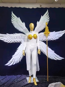 酒吧gogo白色演出服六翼天使羽毛翅膀超大女开场舞台秀道具