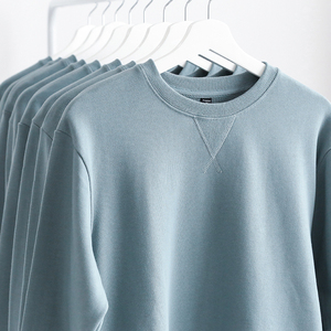 低饱和雾霾蓝340g重磅毛圈布圆领卫衣纯色内搭厚实上衣男女款秋冬