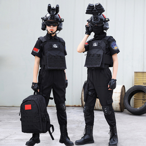 六一儿童节演出服特警服警察服男女童特种兵套装战术通讯蓝牙耳机