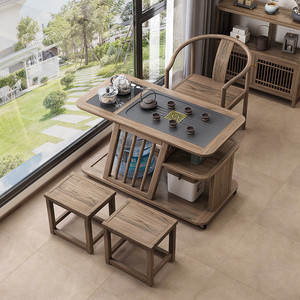一米色彩新中式实木移动茶桌阳台桌椅组合烧水壶家用茶几小型两人