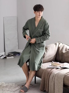 韩版睡衣男士睡袍浴袍式大衣纯棉长袖长款简约时尚宽松家居服套装