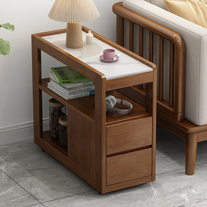 轻奢实木沙发边柜侧边柜简约现代岩板边几角几北欧客厅窄边桌移动