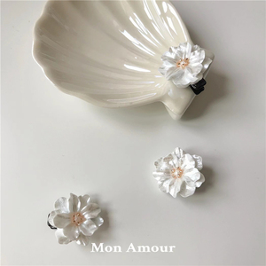 【Mon Amour】原创设计白色山茶花小花边夹发夹迷你木槿花发夹INS