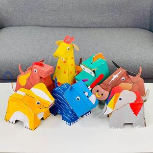 纸板动物diy手工幼儿园童牛涂鸦纸盒子小模型立体纸箱汽车坦克船