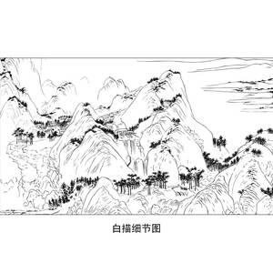 千里江山图白描底稿国画临摹花鸟山水直接上色初学工笔画稿入门专