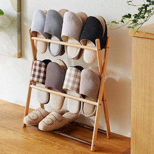 新品双色纯实木鞋架折叠艺术多层简易拖鞋鞋架子创意简约日式北欧