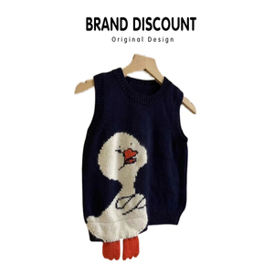 韩系宽松慵懒风卡通鸭子马甲针织衫设计感小众复古黑色毛衣女秋季
