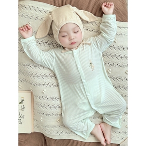 全棉时代婴儿夏季薄款连体衣宝宝长袖空调服新生儿衣服莫代尔0-3