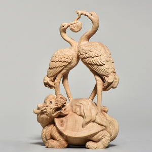 黄杨实木雕刻仙鹤摆件木头根雕动物家居客厅装饰贺寿礼品龟鹤遐龄