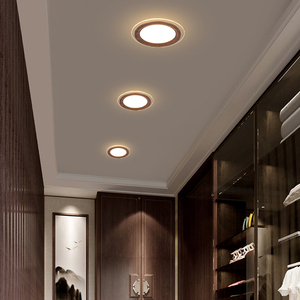 新中式射灯LED筒灯嵌入式木纹天花灯客厅吊顶走廊变光孔灯过道灯