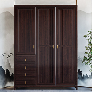 三门实木衣柜中式