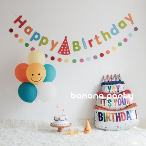彩色生日蛋糕气球字母拉旗儿童宝宝生日派对背景墙装饰拍照道具
