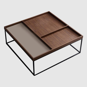 设计师风格家具意式轻奢极简风茶几正方形胡桃木色工业风客厅茶台