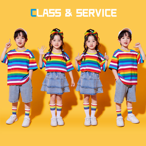 六一儿童啦啦队舞蹈演出服牛仔短裙小学生运动会班服幼儿园表演服