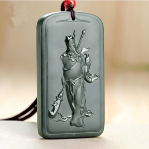 和田玉关公吊坠男款青玉牌武圣玉坠关二爷关羽玉石挂件玉佩玉牌