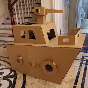 儿童纸箱板手工制作轮船创意瓦楞纸板纸壳模型玩具屋diy大号道