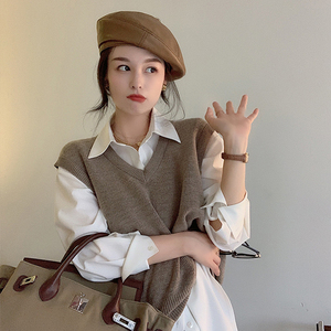 v领女士复古马甲针织小背心春秋季外搭心机毛衣叠穿无袖上衣坎肩