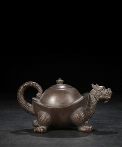 清代贡局款元宝钮龙h龟壶紫砂壶古董文玩a包老