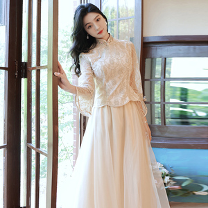 中式旗袍伴娘服2022新款香槟色姐妹团礼服连衣裙女仙气高级感小众